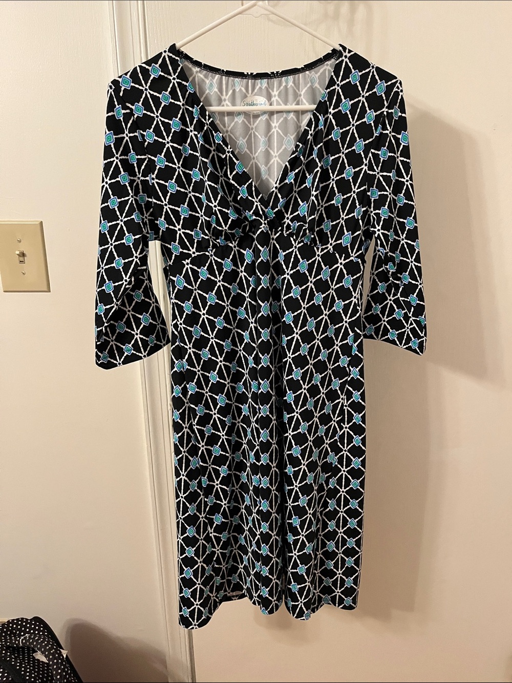 Sofia V. Black & Teal Geometric Midi Dress